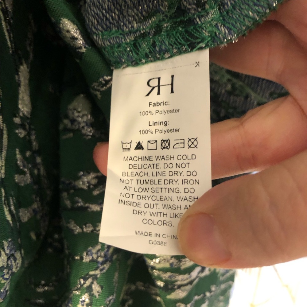 NWT Rihoas green embroidered large pleat midi dress - size Large - Picture 4 of 8